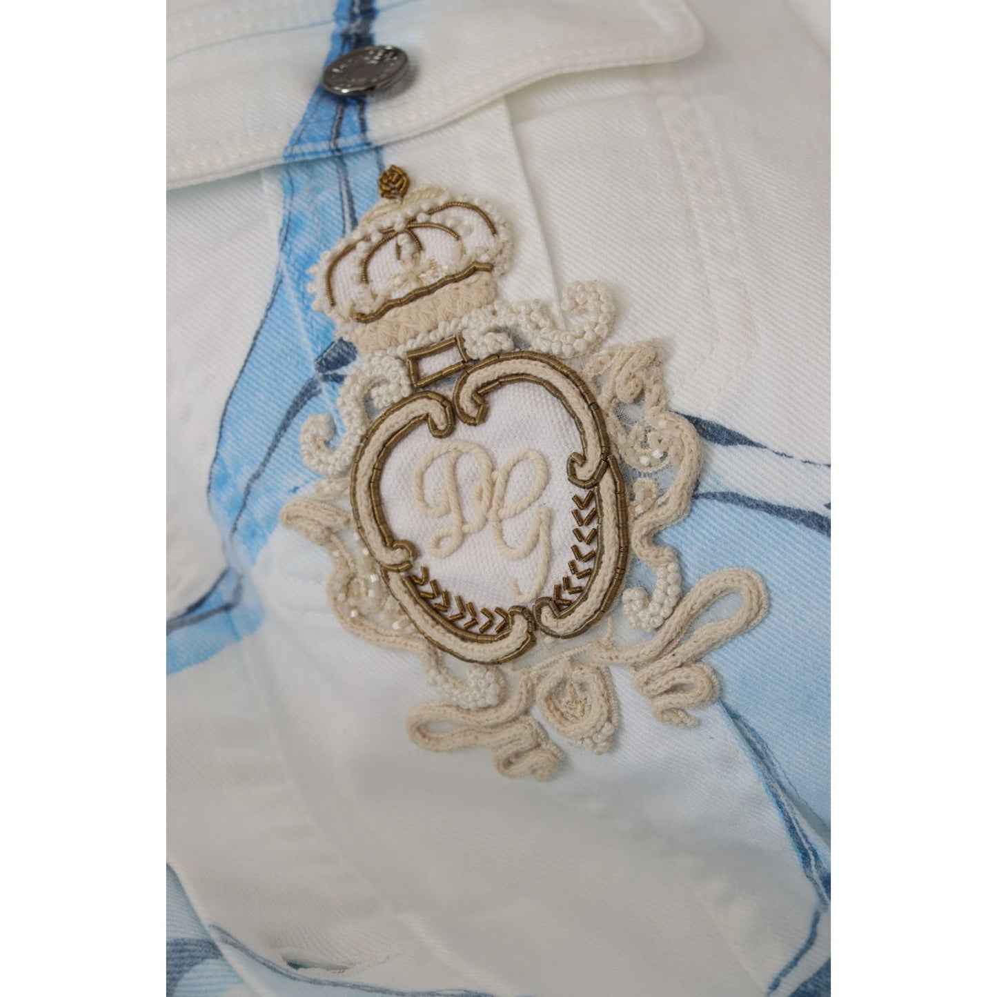 Dolce & Gabbana White Cotton Logo Embroidery Denim Jacket Dolce & Gabbana