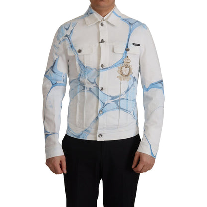 Dolce & Gabbana White Cotton Logo Embroidery Denim Jacket Dolce & Gabbana
