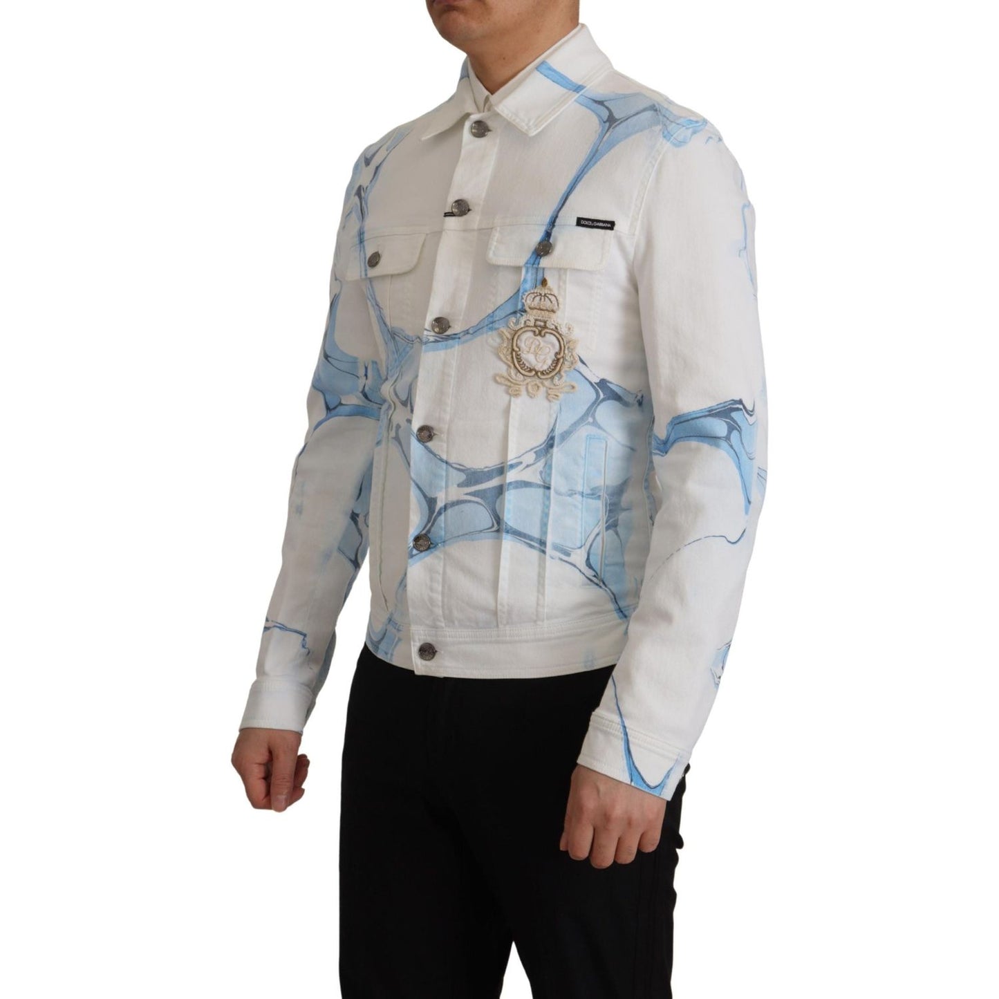 Dolce & Gabbana White Cotton Logo Embroidery Denim Jacket Dolce & Gabbana