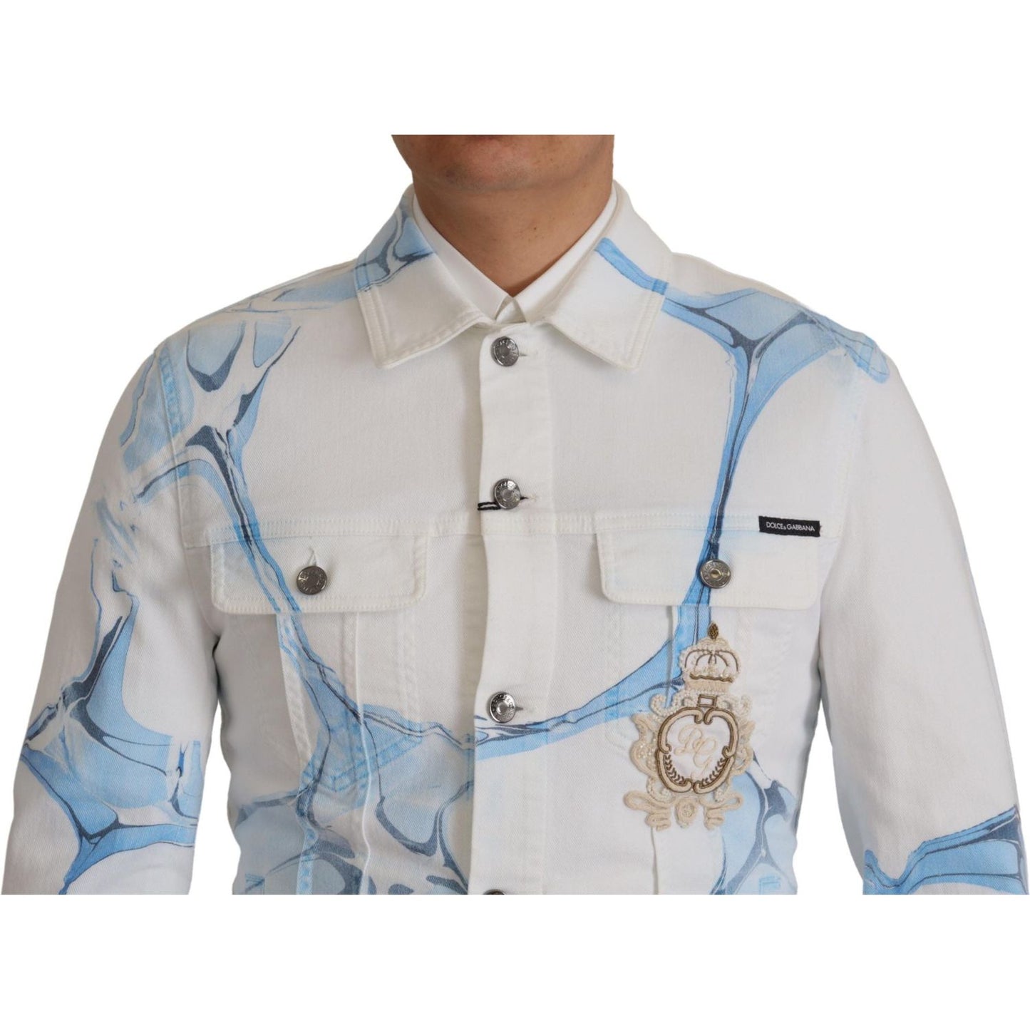 Dolce & Gabbana White Cotton Logo Embroidery Denim Jacket JKT3402-46