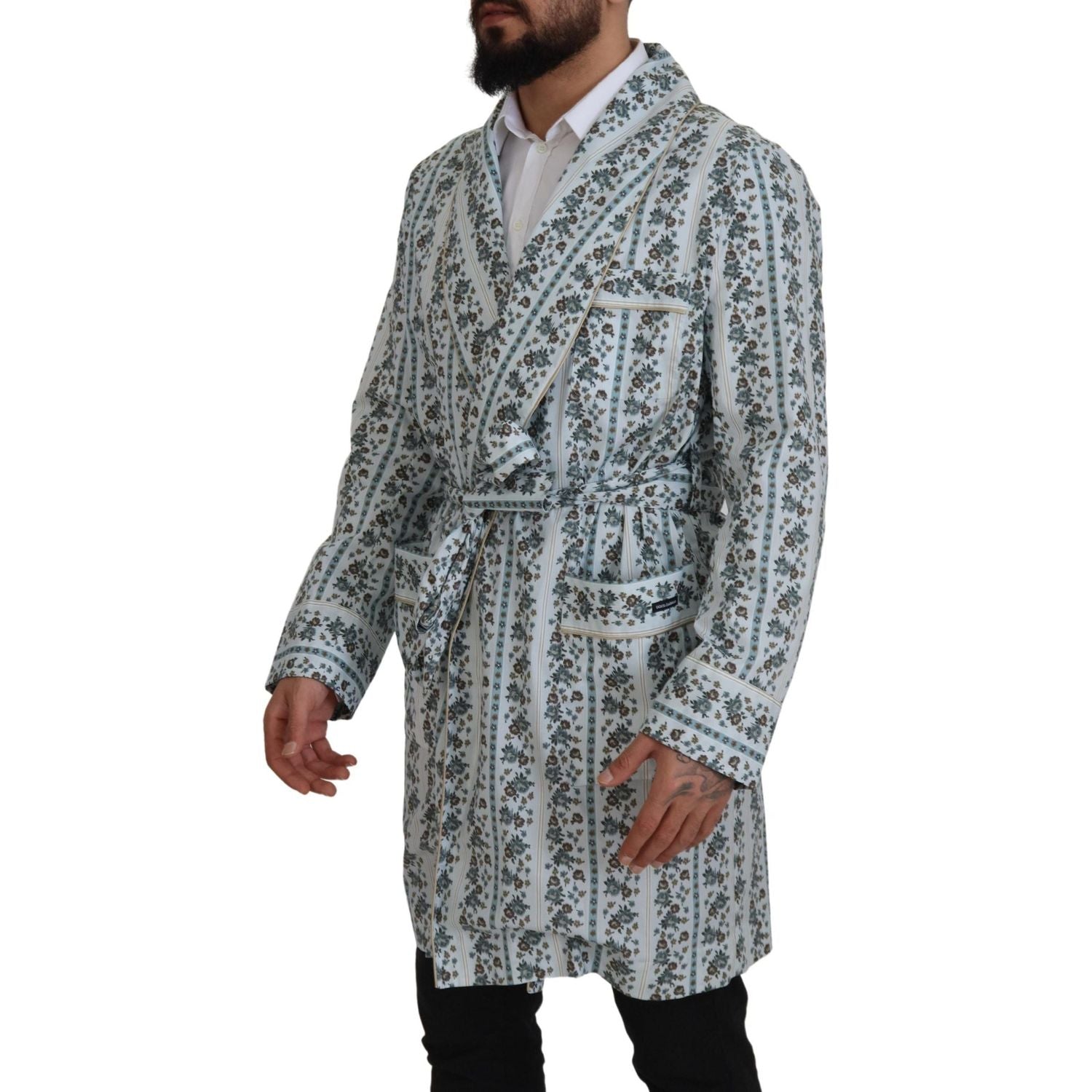 优雅花卉棉质夹克长袍