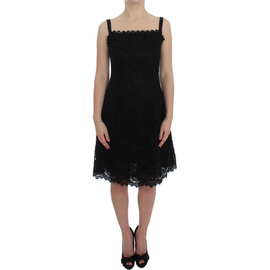 Dolce & Gabbana Elegant Black Floral Lace Knee-Length Dress Dolce & Gabbana Rosy Brown