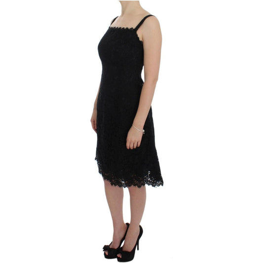 Dolce & Gabbana Elegant Black Floral Lace Knee-Length Dress Dolce & Gabbana Rosy Brown