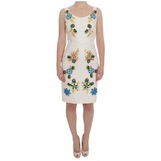 Dolce & Gabbana Elegant Floral Brocade Sheath Dress Dolce & Gabbana Gray