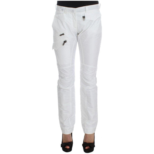 Ermanno Scervino Chic White Nylon Cargo Pants by Italian Designer Ermanno Scervino Light Gray