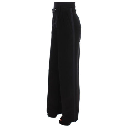 Ermanno Scervino Black Striped Cotton Blend Wide Legs Pants Jeans & Pants