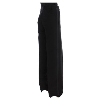 Ermanno Scervino Black Striped Cotton Blend Wide Legs Pants Jeans & Pants