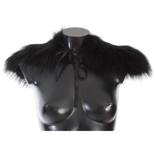 Dolce & Gabbana Black Fox Fur Chic Shoulder Wrap Fur Scarves Dolce & Gabbana Dark Slate Gray
