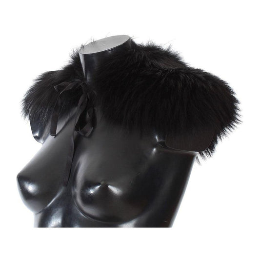 Dolce & Gabbana Black Fox Fur Chic Shoulder Wrap Fur Scarves Dolce & Gabbana Dark Slate Gray