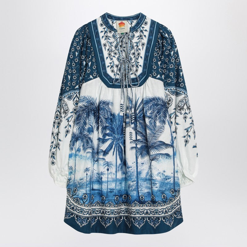 FARM Rio Linen-blend dress with palm print