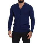 Dolce & Gabbana Elegant Virgin Wool Blue Cardigan Sweater Dolce & Gabbana Midnight Blue