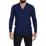 Dolce & Gabbana Elegant Virgin Wool Blue Cardigan Sweater Dolce & Gabbana Dark Slate Gray