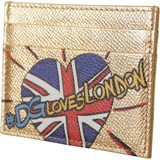 Dolce & Gabbana Elegant Gold Leather Cardholder Dolce & Gabbana Gray