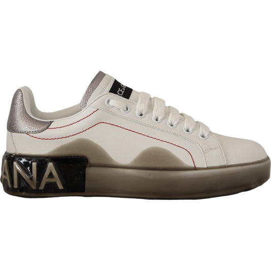 Dolce & Gabbana Elegant White Leather Sneakers Dolce & Gabbana Gray