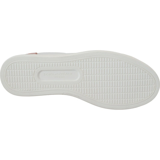 Dolce & Gabbana Chic White Pink Leather Low-Top Sneakers Dolce & Gabbana Light Gray