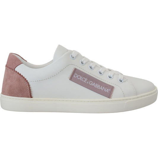 Dolce & Gabbana Chic White Pink Leather Low-Top Sneakers Dolce & Gabbana Gray