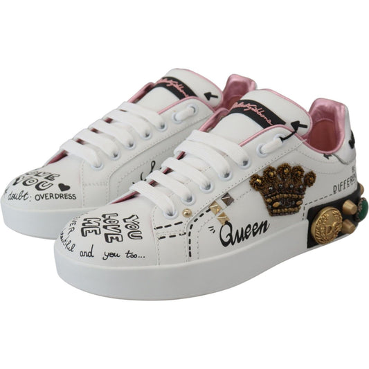 Dolce & Gabbana Queen Crown Chic Leather Sneakers Dolce & Gabbana Gray