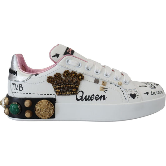 Dolce & Gabbana Queen Crown Chic Leather Sneakers Dolce & Gabbana Gray