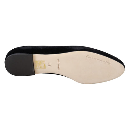 Dolce & Gabbana Black Velvet Slip Ons Loafers Flats Shoes