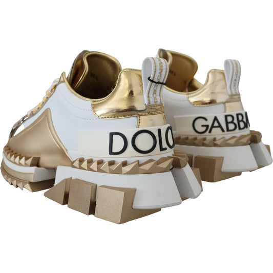 Dolce & Gabbana Elegant White and Gold Leather Sneakers Dolce & Gabbana Rosy Brown