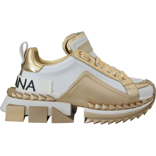Dolce & Gabbana Elegant White and Gold Leather Sneakers Dolce & Gabbana Rosy Brown
