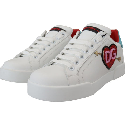 Dolce & Gabbana Elegant White Portofino Leather Sneakers Dolce & Gabbana Gray