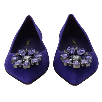Dolce & Gabbana Purple Suede Crystals Loafers Flats Shoes