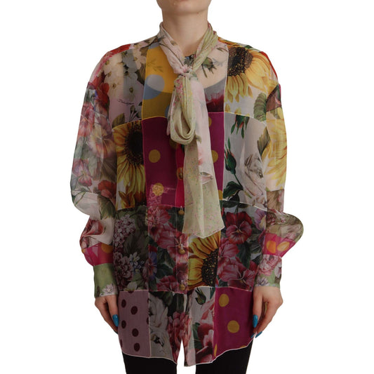 Dolce & Gabbana Multicolor Silk Ascot Collar Blouse Dolce & Gabbana Dark Olive Green