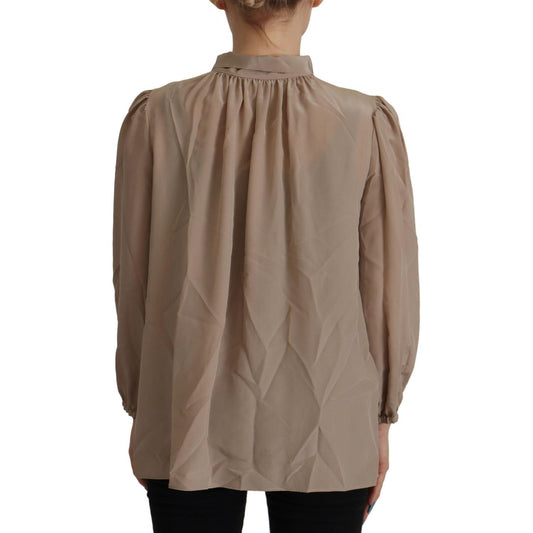 Dolce & Gabbana Elegant Silk Ascot Collar Blouse Dolce & Gabbana Dim Gray