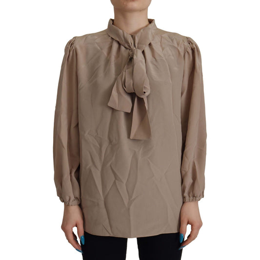 Dolce & Gabbana Elegant Silk Ascot Collar Blouse Dolce & Gabbana Dim Gray