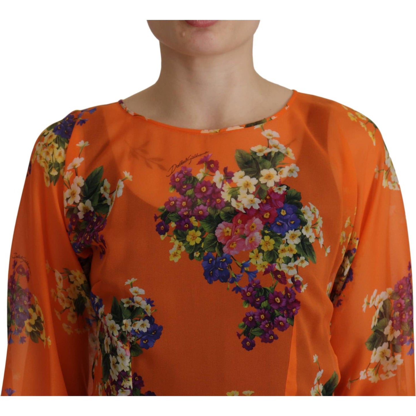 Dolce & Gabbana Orange Floral Print Long Sleeve Blouse TSH7838- 40