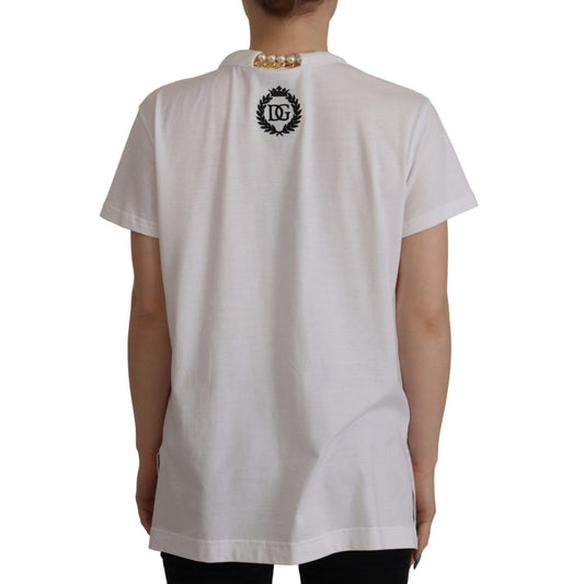 Dolce & Gabbana Stunning V-Neckline Logo Embellished Tee Dolce & Gabbana Dark Gray