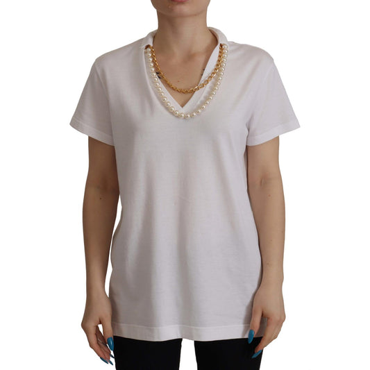 Dolce & Gabbana Stunning V-Neckline Logo Embellished Tee Dolce & Gabbana Dark Gray