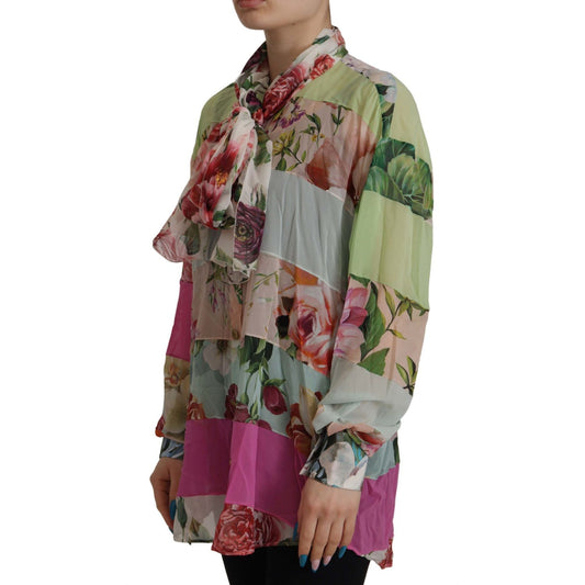 Dolce & Gabbana Elegant Floral Patchwork Silk Blouse Dolce & Gabbana Dim Gray