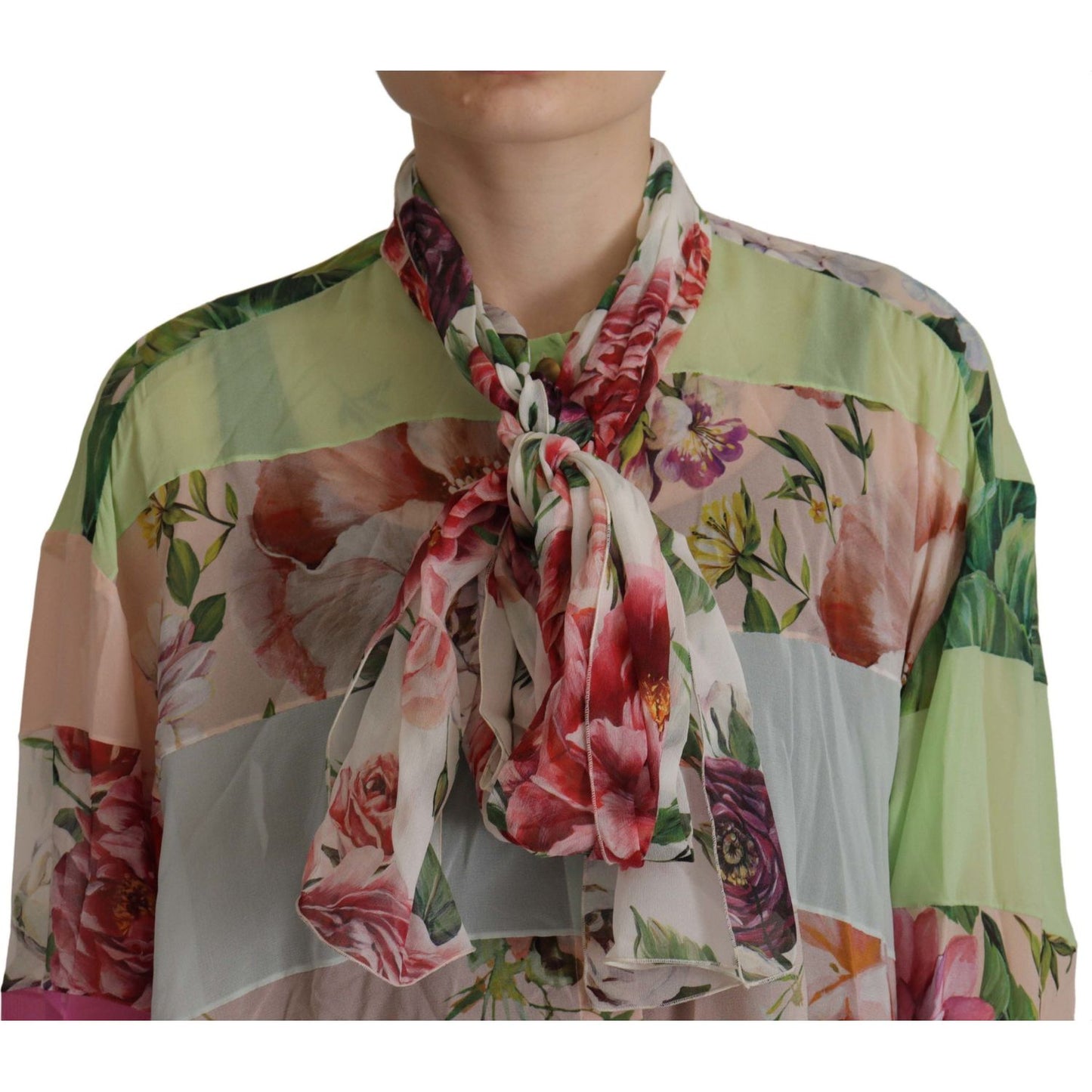 Dolce & Gabbana Elegant Floral Patchwork Silk Blouse Dolce & Gabbana Dim Gray