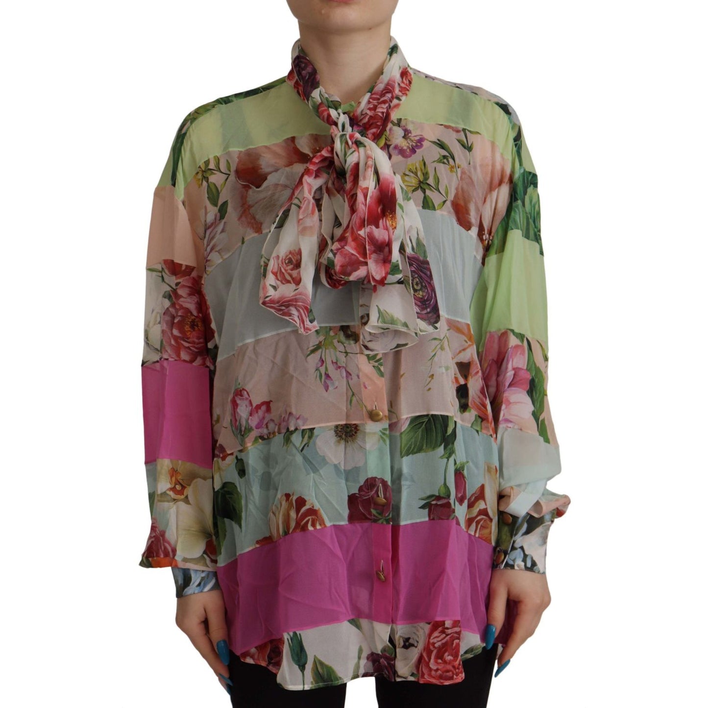 Dolce & Gabbana Elegant Floral Patchwork Silk Blouse Dolce & Gabbana Dim Gray