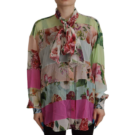 Dolce & Gabbana Elegant Floral Patchwork Silk Blouse Dolce & Gabbana Dim Gray