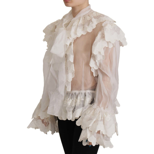Dolce & Gabbana Elegant White Lace Silk-Cotton Top Dolce & Gabbana Gray