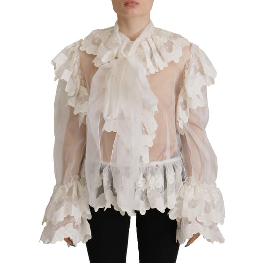 Dolce & Gabbana Elegant White Lace Silk-Cotton Top Dolce & Gabbana Gray