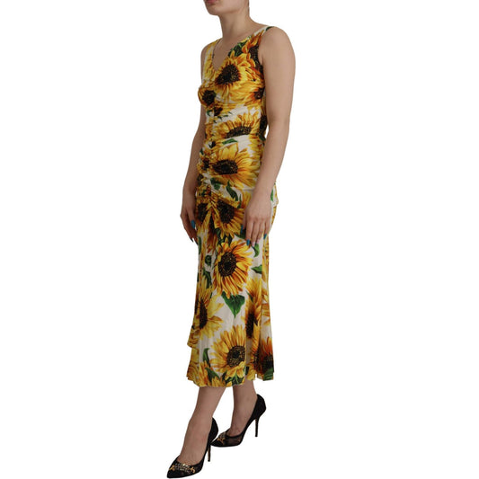 Dolce & Gabbana Elegant White Floral Print Midi Dress Dolce & Gabbana Sienna