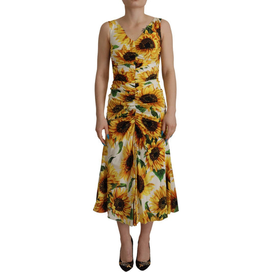Dolce & Gabbana Elegant White Floral Print Midi Dress Dolce & Gabbana Sienna
