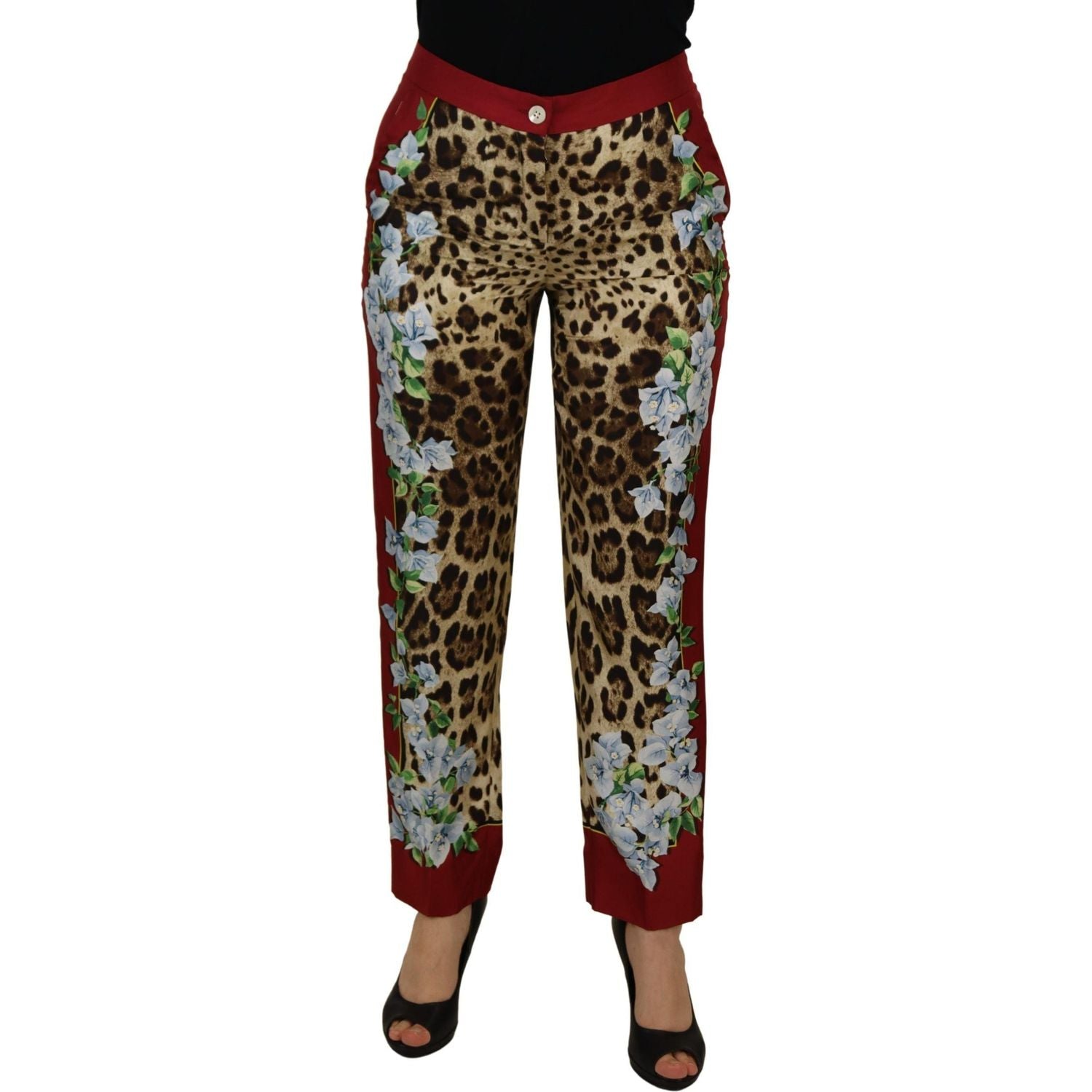 Dolce & Gabbana Multicolor Leopard Flora Printed Mid Waist Trouser Pants