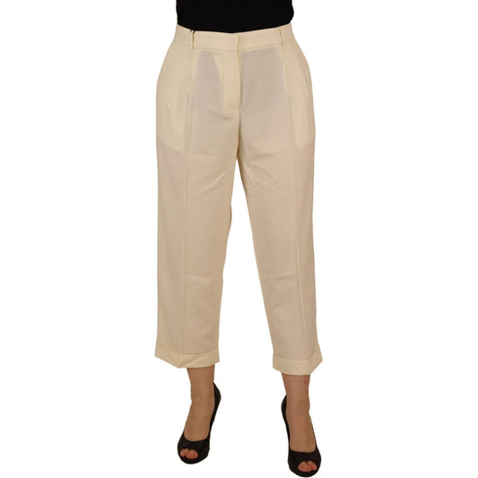 Dolce & Gabbana Elegant Ivory High-Waist Wool Pants Dolce & Gabbana Tan