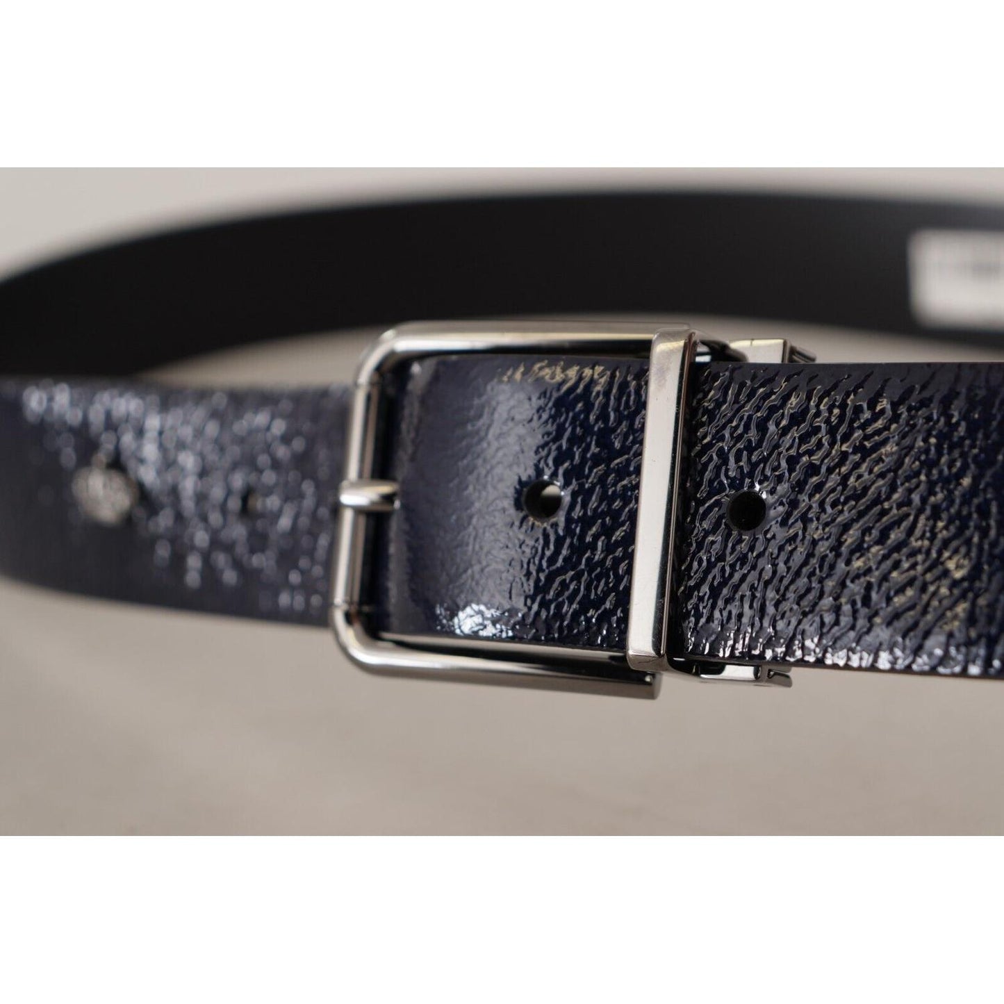 Dolce & Gabbana Blue Patent Leather Vernice Silver Logo Buckle Belt