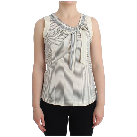 Ermanno Scervino Chic Striped Cotton-Silk Bow Top Ermanno Scervino Gray