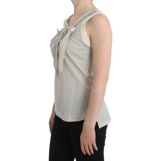 Ermanno Scervino Chic Striped Cotton-Silk Bow Top Ermanno Scervino Dark Gray