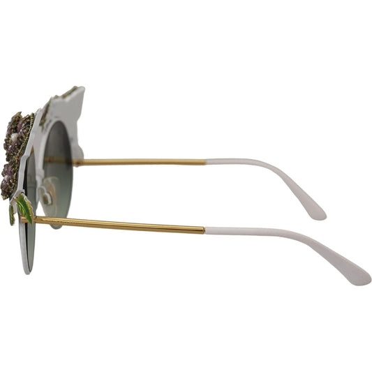 Dolce & Gabbana Elegant Floral Embellished Gold Sunglasses Dolce & Gabbana Dark Gray