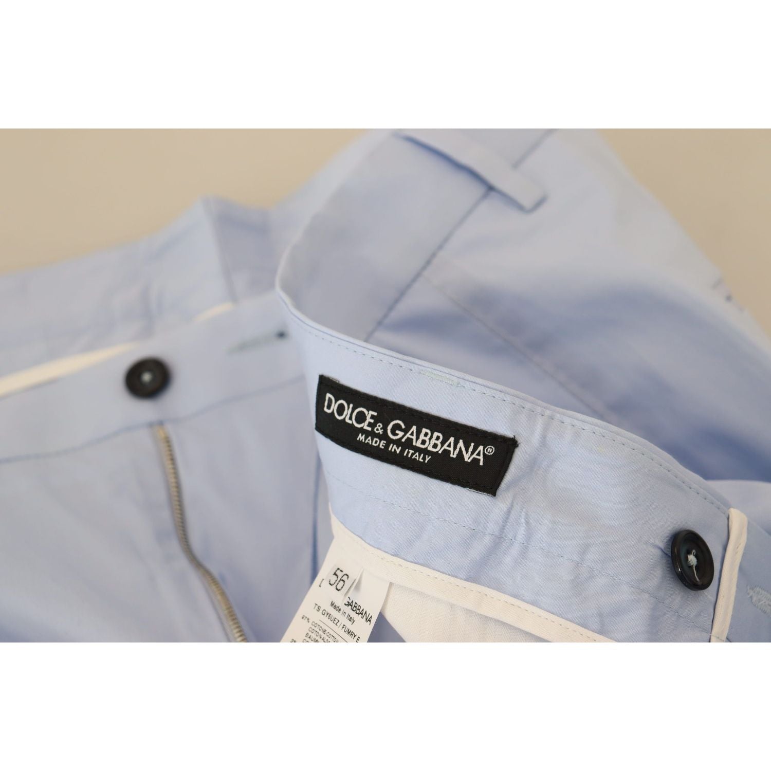 优雅修身浅蓝色斜纹棉布裤