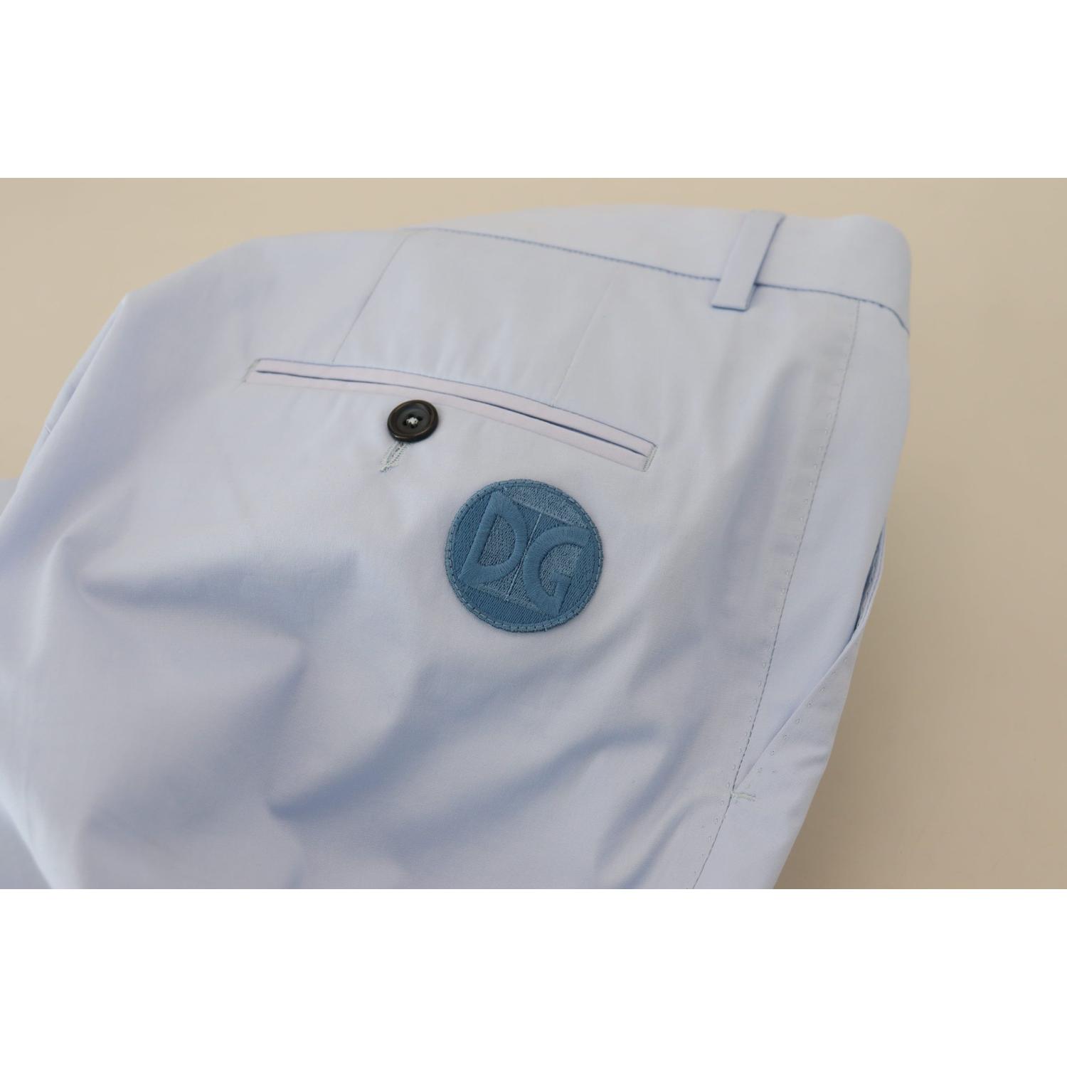 优雅修身浅蓝色斜纹棉布裤