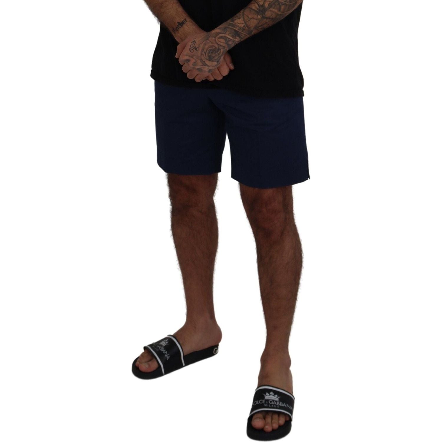 优雅蓝色斜纹布短裤 - 常规版型